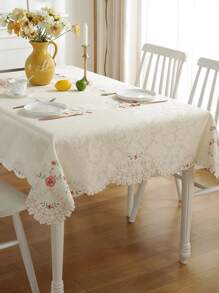 Floral Embroidered Tablecloth - Multicolor - View 1
