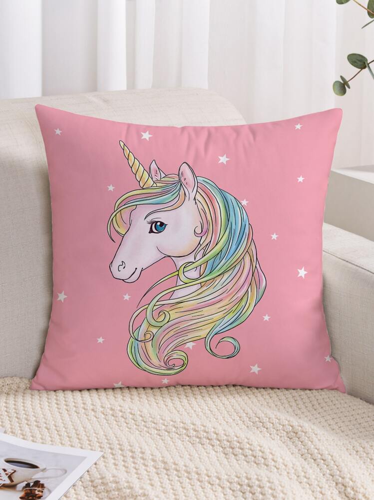 1pc Unicorn Print Cushion Cover Without Filler - Multicolor - View 1
