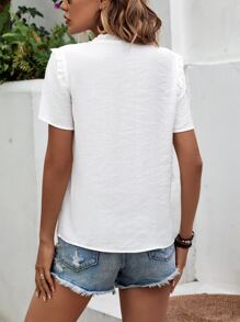 SHEIN LUNE Solid Guipure Lace Trim Blouse - White - View 2