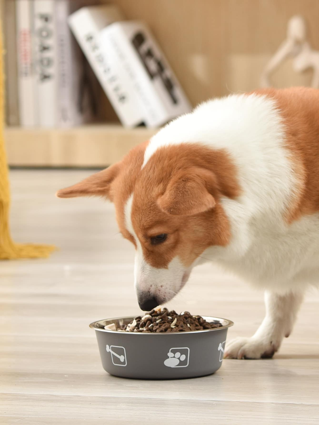 1pc Cartoon Graphic Stainless Steel Pet Bowl - Grey - View 1