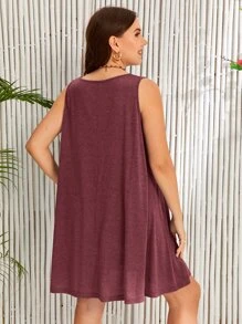 SHEIN LUNE Plus Solid Tank Dress - Redwood - View 2