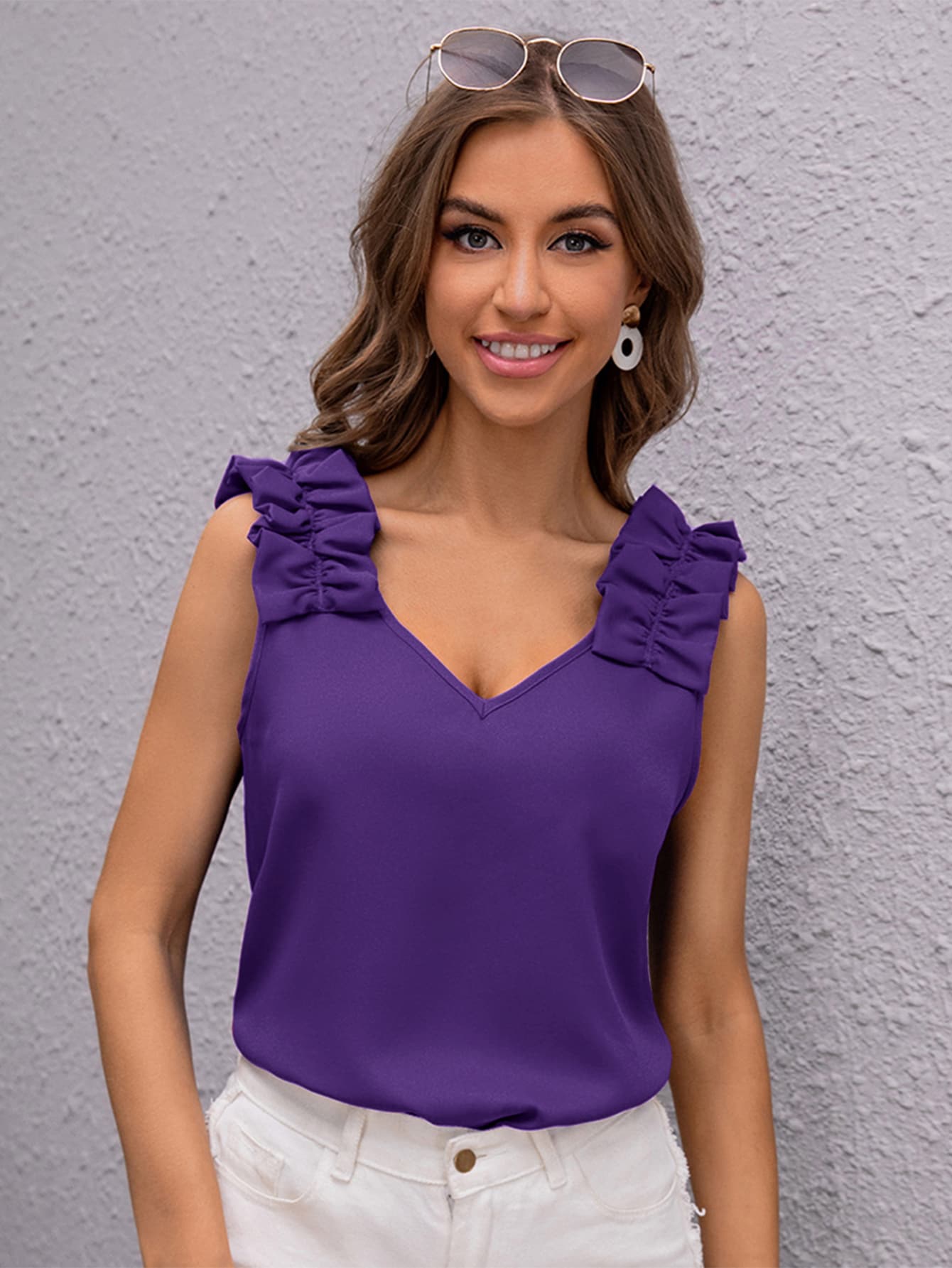 SHEIN Clasi 荷葉邊帶背心上衣 - 紫羅蘭色 - 查看 1