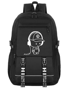 Music Villain Pattern Backpack Large Capacity School Bag School Bag Casual Backpack Strap Random - Black - View 3