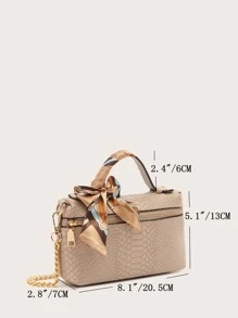 1pc Snake-Printed Solid Color Simple Small Handbag With Silk Scarf, Suitable For Daily Use - Apricot - View 3