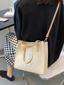 Minimalist Stitch Detail Square Bag - Beige - View 2