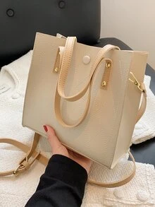 Minimalist Stitch Detail Square Bag - Beige - View 4