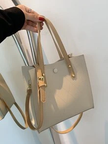 Minimalist Stitch Detail Square Bag - Beige - View 5