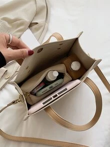 Minimalist Stitch Detail Square Bag - Beige - View 7