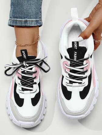Color Block Lace-up Front Chunky Sneakers