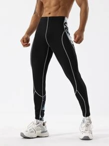 Hombres Mallas deportivas con puntada - Negro - Ver 1