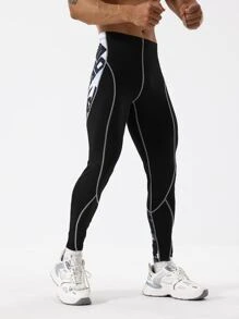 Hombres Mallas deportivas con puntada - Negro - Ver 5