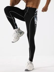 Hombres Mallas deportivas con puntada - Negro - Ver 6