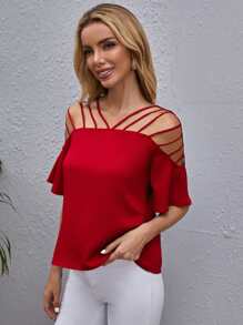 SHEIN Clasi 條帶細節素色上衣 - 玫瑰紅 - 查看 4