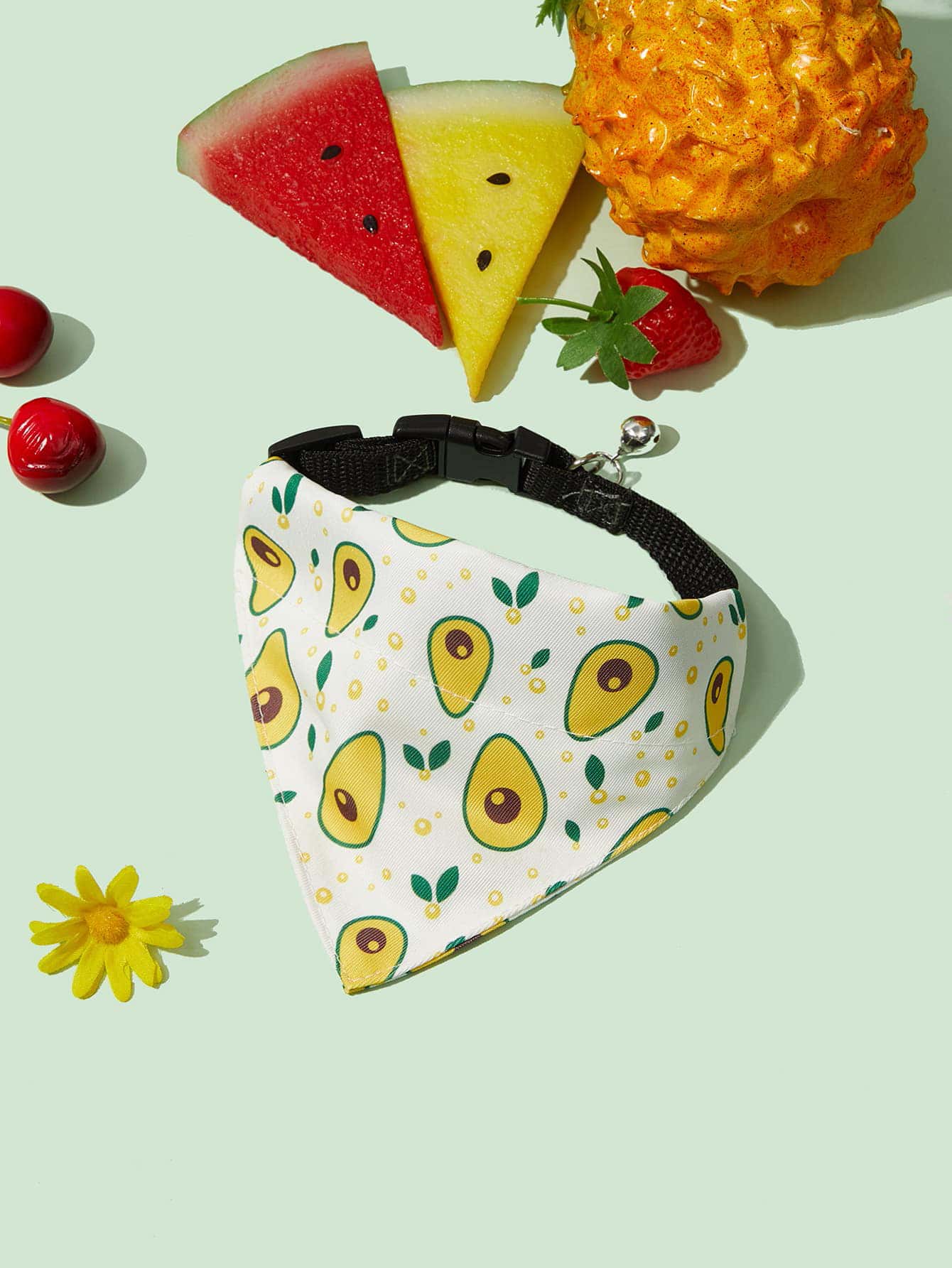 1pc Avocado Print Bandana Design Pet Collar - Multicolor - View 1