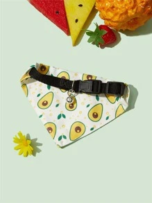 1pc Avocado Print Bandana Design Pet Collar - Multicolor - View 2