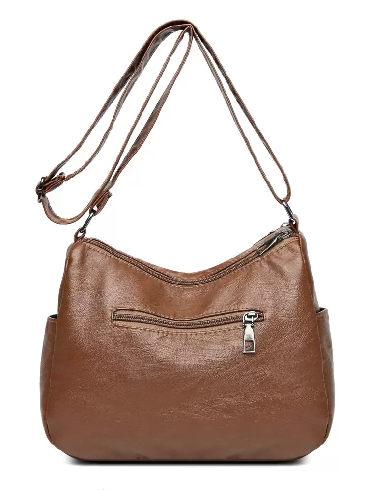 Bolso cruzado retro de ocio con múltiples bolsillos, bolso de moda plegable y portátil en marrón punk de PU con una gran capacidad - Marrón - Añade 2