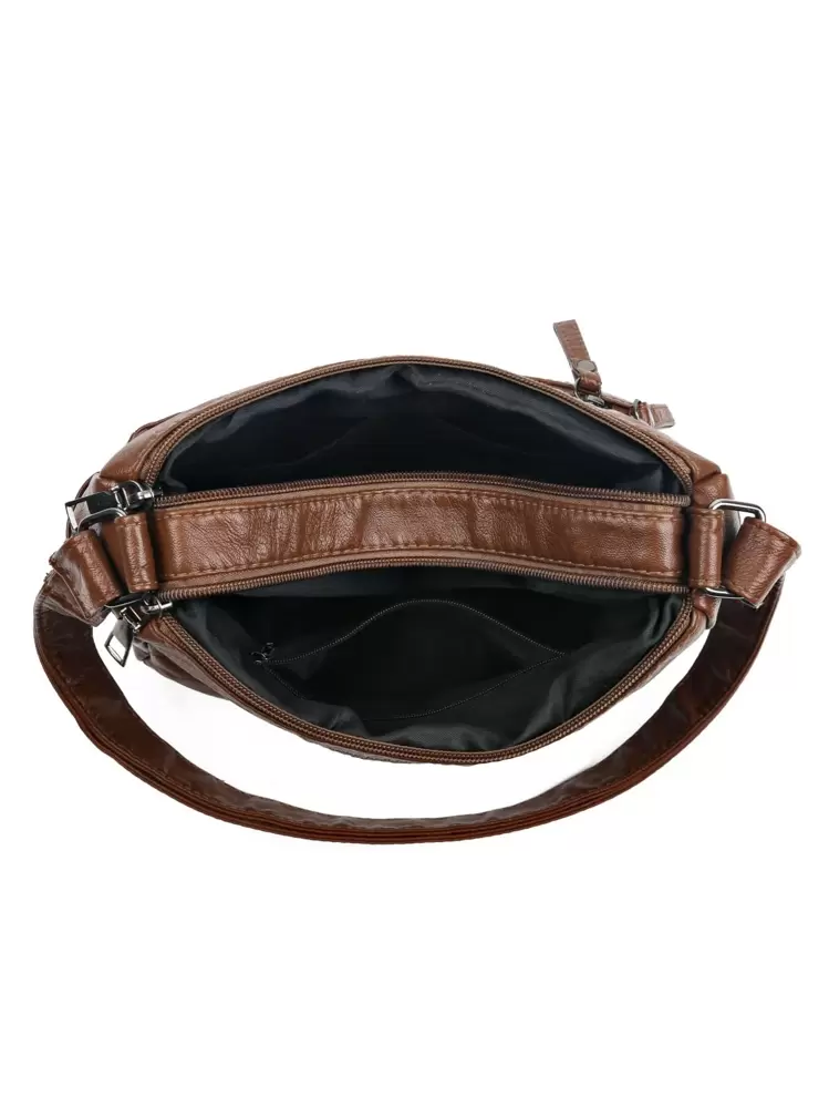 Bolso cruzado retro de ocio con múltiples bolsillos, bolso de moda plegable y portátil en marrón punk de PU con una gran capacidad - Marrón - Añade 3