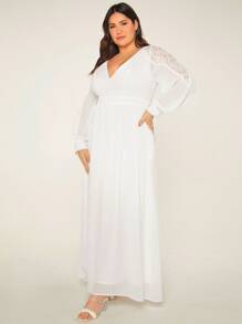 SHEIN Belle Plus Lace Panel Tie Backless Wedding Dress - White - View 4