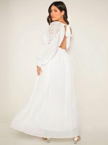 SHEIN Belle Plus Lace Panel Tie Backless Wedding Dress - White - View 1