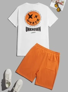 Manfinity Hombres Shorts con camiseta con estampado de slogan - Multicolor - Ver 1