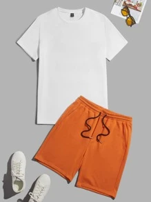 Manfinity Hombres Shorts con camiseta con estampado de slogan - Multicolor - Ver 2