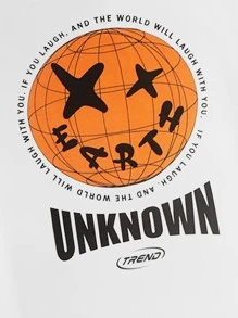 Manfinity Hombres Shorts con camiseta con estampado de slogan - Multicolor - Ver 3