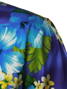 NITAGUT Men Tropical Print Button Up Shirt - Blue - View 5