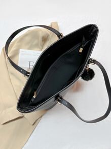 Bolso de hombro tipo tote de estilo casual de negocios con decoración de pompones, ligero, perfecto para adolescentes, mujeres, estudiantes universitarias, principiantes y trabajadores de cuello blanco. Ideal para la oficina, el trabajo, los negocios y el trayecto. El mejor bolso de trabajo para mujeres, estudiantes universitarias, perfecto para la oficina, la universidad, la escuela secundaria, el trabajo, los negocios y el trayecto. Bolso de moda con cremallera, bolso de para mujeres, elegante y llamativo bolso de trabajo para mujeres - Negro - Ver 8