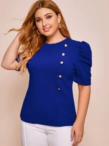 SHEIN Clasi Top dorado con diseño de botón de manga farol