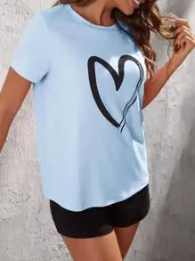 EMERY ROSE Shorts con camiseta con estampado de corazón - Celeste - Ver 5