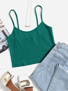 SHEIN EZwear Áo hai dây Plus Size Gân đan màu trơn Giải trí - Màu xanh Cadet - Xem 1