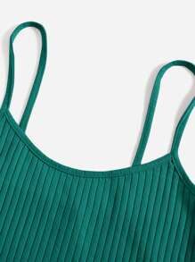 SHEIN EZwear Áo hai dây Plus Size Gân đan màu trơn Giải trí - Màu xanh Cadet - Xem 3