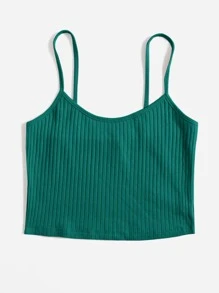 SHEIN EZwear Áo hai dây Plus Size Gân đan màu trơn Giải trí - Màu xanh Cadet - Xem 5