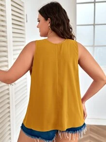 SHEIN Clasi Áo sơ mi Plus Size Tương phản ren màu trơn Giải trí - Màu Mù tạt vàng - Xem 2