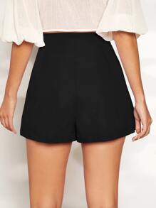 SHEIN Privé High Waist Plicated Detail Shorts - Black - View 2