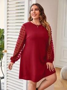 SHEIN Clasi Vestido de lunares de manga farol - Burdeos - Ver 1