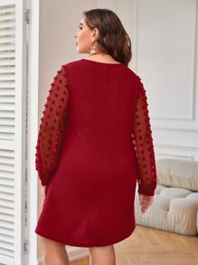 SHEIN Clasi Vestido de lunares de manga farol - Burdeos - Ver 2