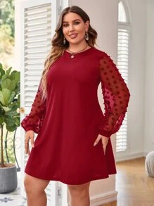 SHEIN Clasi Vestido de lunares de manga farol - Burdeos - Ver 3