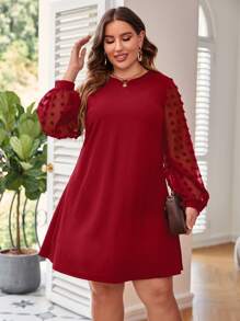 SHEIN Clasi Vestido de lunares de manga farol - Burdeos - Ver 4