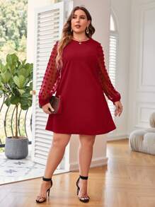 SHEIN Clasi Vestido de lunares de manga farol - Burdeos - Ver 5