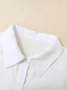 Girls Solid Polo Neck Shirt & Pinafore Dress - Black and White - View 3