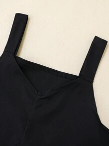 Girls Solid Polo Neck Shirt & Pinafore Dress - Black and White - View 4