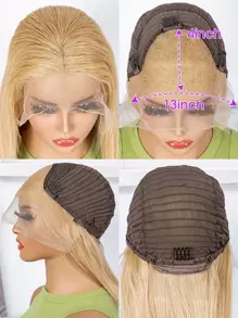 Transparent Lace Straight Wig 13 X 4 Lace Front Bob Short Human Hair Wig For Women With Baby Hair Pre Plucked 22# Color 180% Density 10-14 Inch Beige Color - S613 - View 6