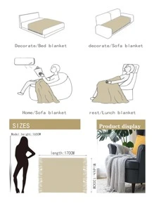 1pc Solid Color Fringe Trim Throw Blanket - Light Grey - View 2