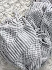 1pc Solid Color Fringe Trim Throw Blanket - Light Grey - View 7