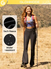 Leggings De Lana Polar Confeccionados Para Exteriores, De 31", Con Bolsillos Estilo Cargo Y Pierna Acampanada - Negro - Ver 1