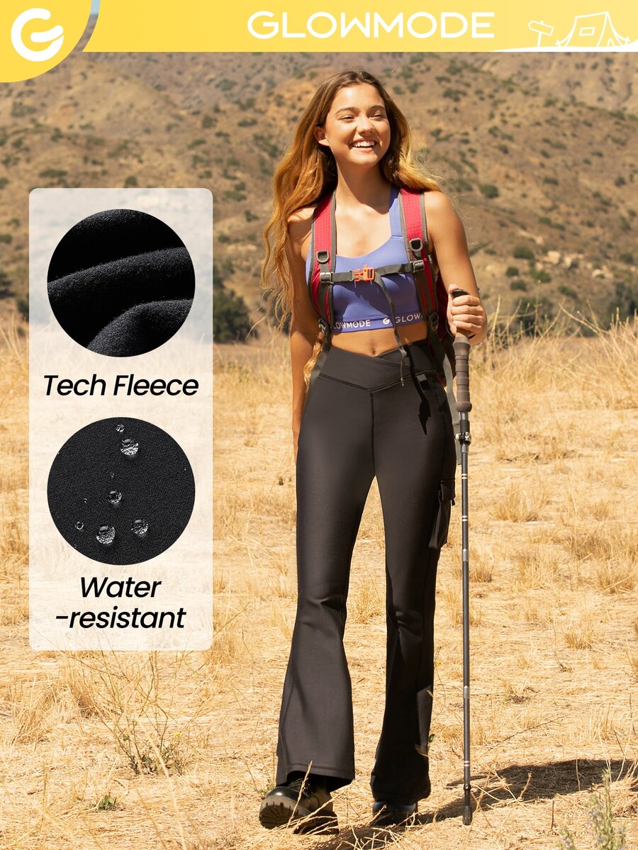 Leggings De Lana Polar Confeccionados Para Exteriores, De 31", Con Bolsillos Estilo Cargo Y Pierna Acampanada - Negro - Ver 1