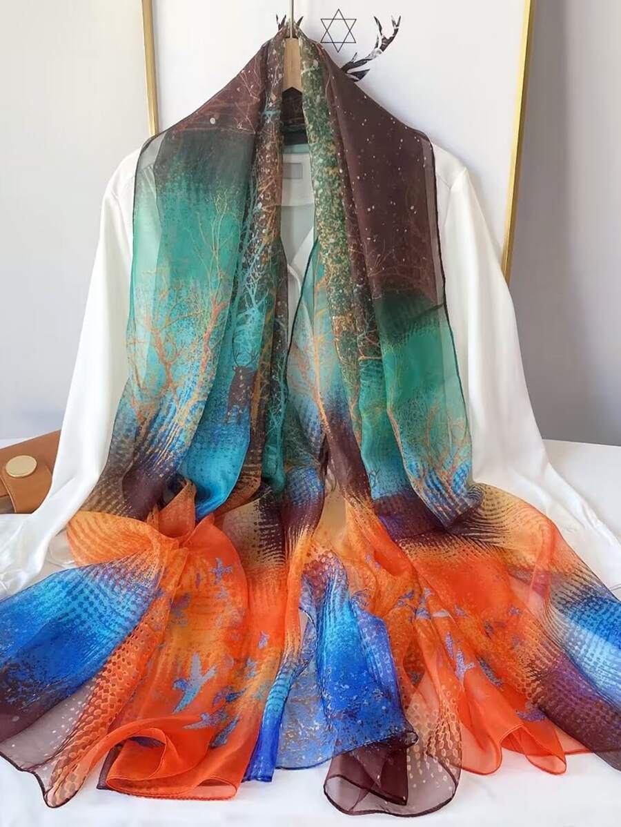 圖案印花圍巾 - 鏽棕色 - 查看 1