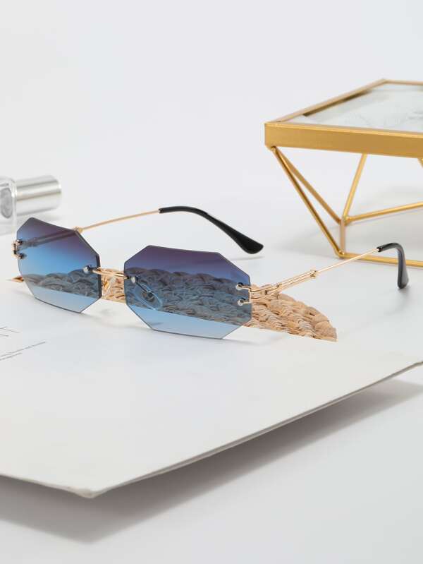 Geometric Lens Rimless Sunglasses