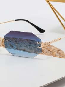Geometric Lens Rimless Sunglasses - Multicolor - View 4